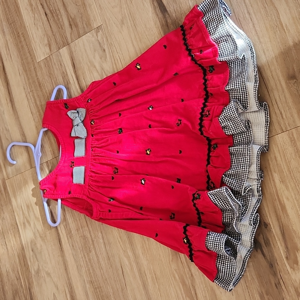 Girls red corduroy scottie dog print jumper